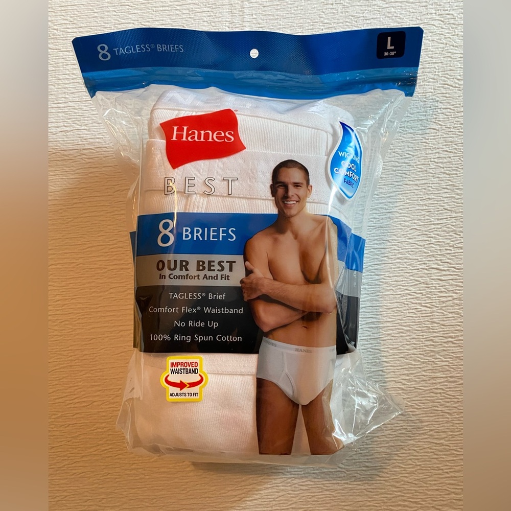 Mens Hanes tagless cooling comfort flex white briefs (8pk) Large